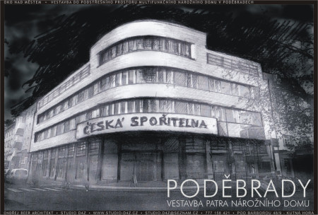 PODĚBRADY - Riegrovo náměstí 4 | Studie vestavby posledního patra funkcionalistického nárožního domu v památkové zóně. Vítězná varianta.